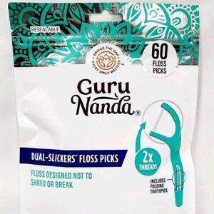 Guru Nanda DUAL-SLICKERS FLOSS PICKS Double Thread Folding Toothpick 60, 10 Pack
